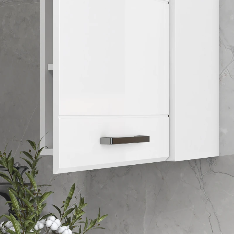 kleankin Bathroom Wall Cabinet, High Gloss Bathroom Storage Cabinet with Soft-Close Door, 3 Shelves, Adjustable Shelf, White