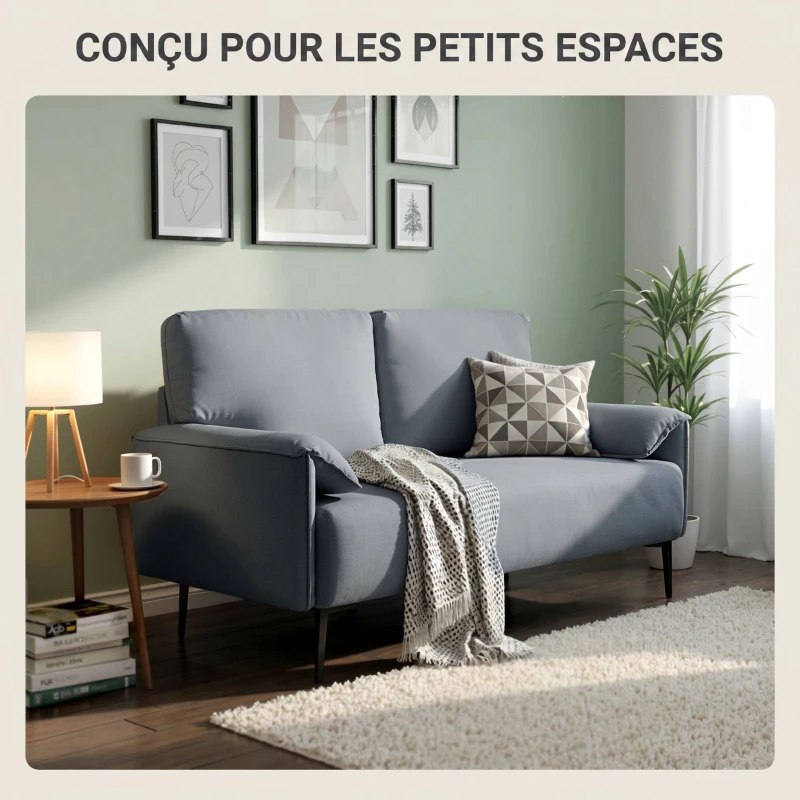 HOMCOM Canapé 2 Places, Canapé de Salon Rembourré avec Accoudoirs Matelassés, Effet Velours, 127 x 72 x 84 cm, Gris