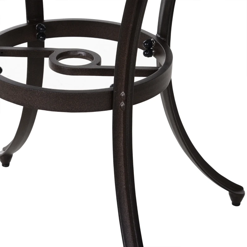 Outsunny 5 Pieces Garden Dining Set for 4, Cast Aluminium Outdoor Dining Set with 4 Armchairs and Round Dining Table with Parasol Hole, Garden Furniture Bistro Set, Brown