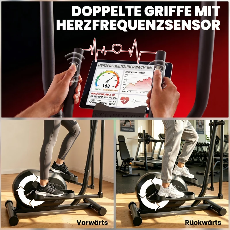 SPORTNOW Crosstrainer für Zuhause Ellipsentrainer mit Bluetooth App-Kompatibilität 8 Widerstandsstufe Schwungrad LCD-Monitor Grau