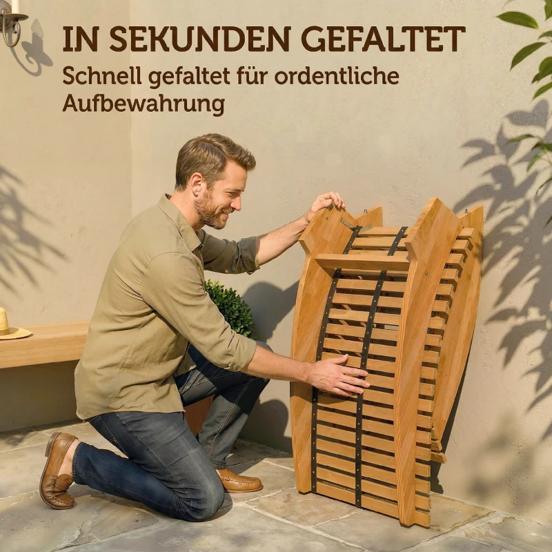 Outsunny Sonnenliege aus Akazienholz Klappbar Ergonomisch Gartenliege mit S-Form Latten-Design 60 x 156 x 77 cm