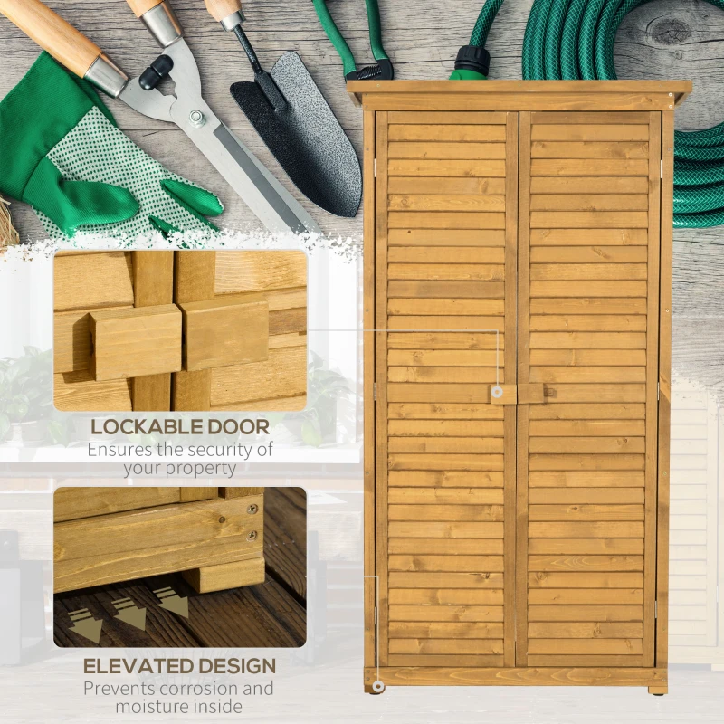 Outsunny Wooden Garden Storage Shed with Shelves, Outdoor Tool Cabinet with Asphalt Roof for Patio Organisation, 87cm x 47cm x 160cm