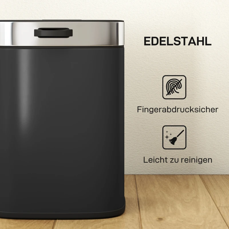 HOMCOM Mülleimer, Edelstahl Küchenmülleimer mit offen bleibendem Deckel, herausnehmbarer Inneneimer, 21,5x19,5x30 cm, Schwarz