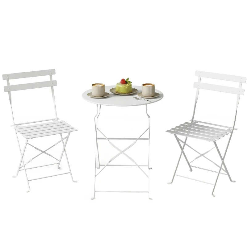 Outsunny Set Bistrò da Esterno Pieghevole con Tavolo e 2 Sedie, Bianco