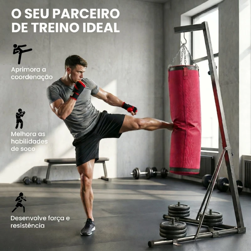 SPORTNOW Suporte para Saco de Boxe de Pé em Aço, Altura Ajustável 175–220 cm e 185–231 cm, Base Pesada e Saco de Lona