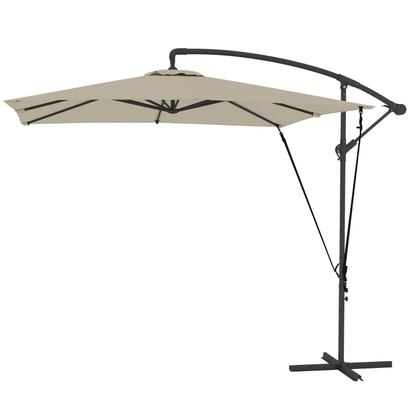 Outsunny Parasol Excéntrico 247x247 cm con Base Cruzada Manivela Funda Protectora y Toldo Giratorio 360° 247x247x256 cm Caqui
