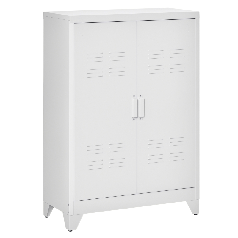 HOMCOM Aktenschrank Metallschrank Mehrzweckschrank mit magnetischer Lamellen-Doppeltür 75 x 33 x 110 cm Weiß
