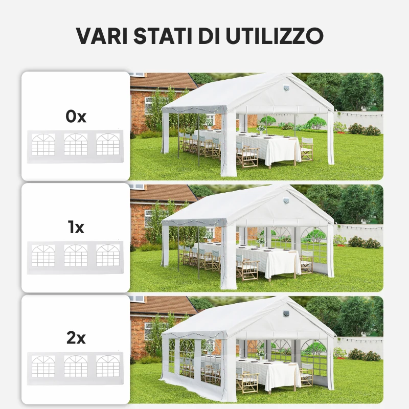 Outsunny Tendone per Feste 4x6 m con Finestre e 4 Pareti Laterali Rimovibili, in Acciaio e PE, Bianco