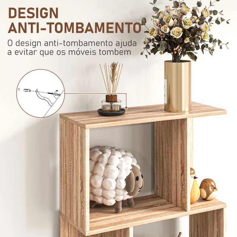 HOMCOM Estante para Livros Estante Alta de Parede com 5 Níveis em Forma de S Desenho Moderno 60x24x184,5 cm Madeira