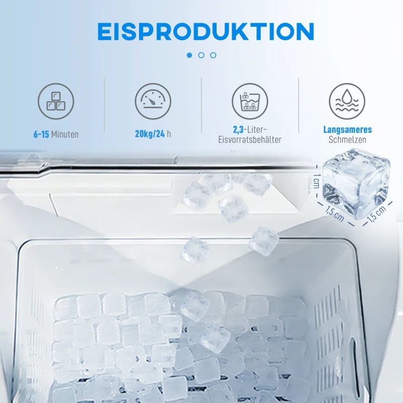 HOMCOM Eiswürfelmaschine, Eiswürfelspender, Ice-Maker, 20 kg/24h Eiswürfelbereiter mit 2,1 L Wassertank, Silber