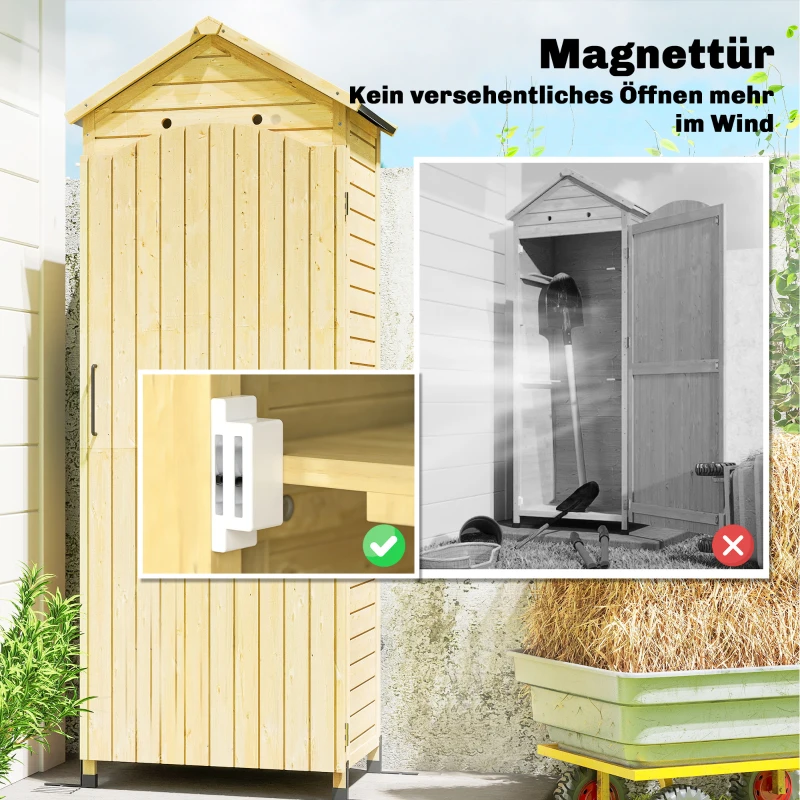 Outsunny Gartenschrank Holz extra hohe Geräteschuppen mit verstellbar Ablage magnetisch Tür galvanisiert Dach Belüftung