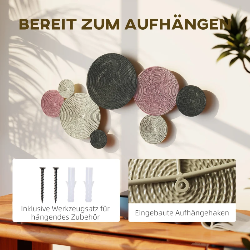 HOMCOM Wanddekor-Set im Disk-Design, 8 Metallscheiben, vielseitig einsetzbar, Mehrfarbig