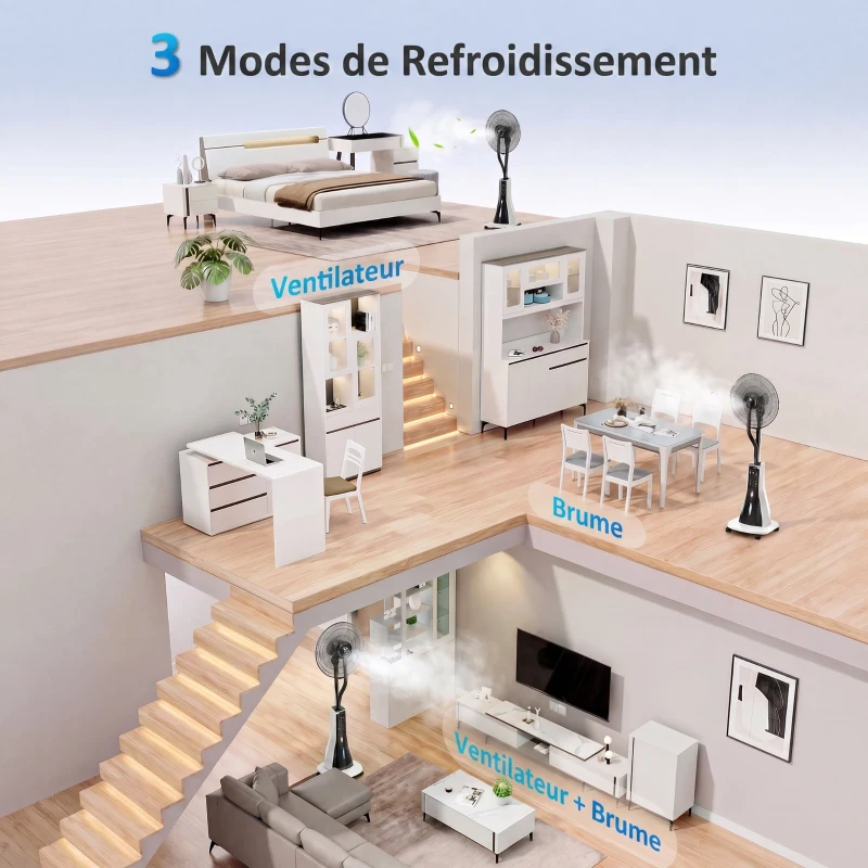HOMCOM Ventilateur brumisateur sur roulettes 90 W 125 cm avec télécommande, minuterie, oscillation à 75°, tête inclinable, noir