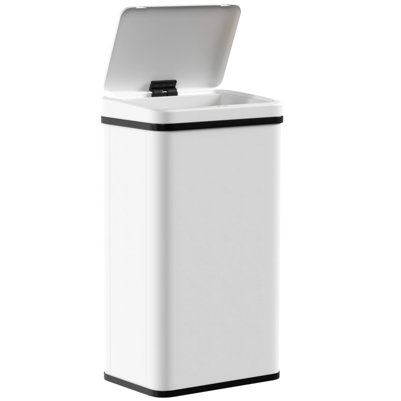 HOMCOM 50L Sensor Bin with Soft-Close Lid, Stainless Steel Automatic Touchless Motion Sensor Kitchen Bin, White