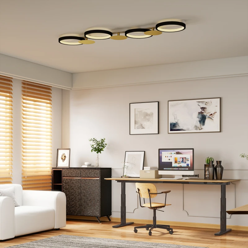 HOMCOM Deckenleuchte LED 38W 1500LM 3000K-6500K Deckenlampe Wohnzimmerlampe mit 4 Glühbirnen Fernbedienung Schwarz+Gold