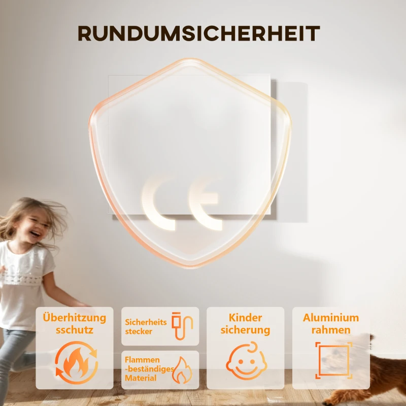 HOMCOM Elektrischer Heizer, Wandmontage, Infrarot-Heizung, energiesparend, Thermostat, Timer, Fernbedienung, Überhitzungsschutz