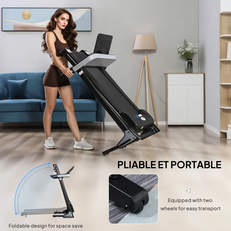 HOMCOM Motorised Folding Treadmill with 500W & LED Screen for Home, Black