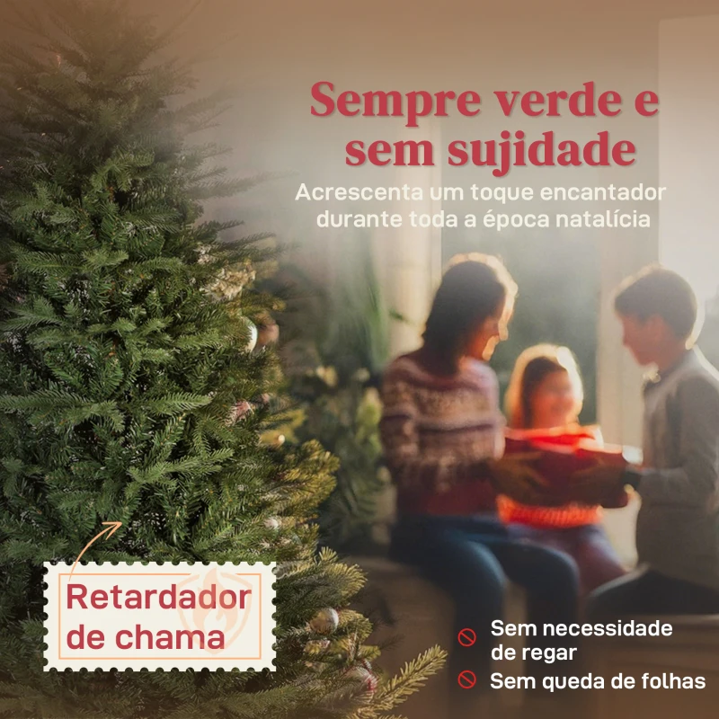 HOMCOM Árvore de Natal Artificial 210 cm com 2322 Ramos Densos Suporte Metálico Dobrável para Interior Verde