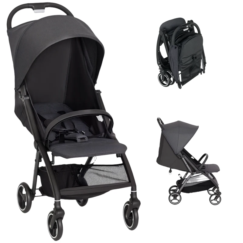 AIYAPLAY Carrito para Bebé Plegable con Respaldo Reclinable Reposapiés Ajustable Capota Cesta Arnés Carga 15 kg Gris Oscuro