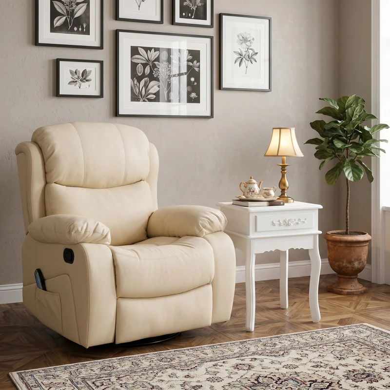 HOMCOM Fotoliu de Ralaxare cu 8 puncte de masaj și Încălzire, Fotoliu Reclinabil cu Suport pentru Picioare, 97x92x104 cm, Bej