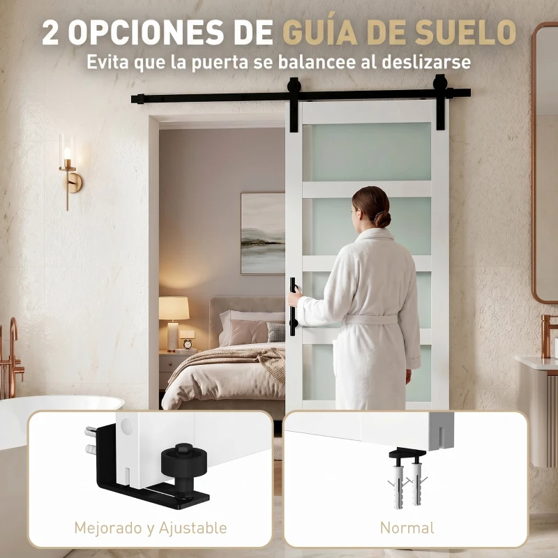 HOMCOM Porta de Correr com Ferragens 71x213 cm Porta de Correr Interior de MDF e Vidro Fosco com Rolo Trilho Guia de Chão Branco