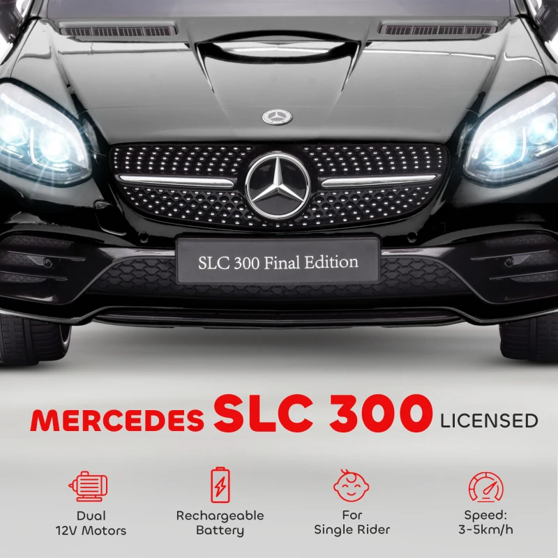 HOMCOM Benz SLC 300  Licensed 12V Kids Electric Ride On, with Music, Remote Control, LED Headlights, Horn, Black