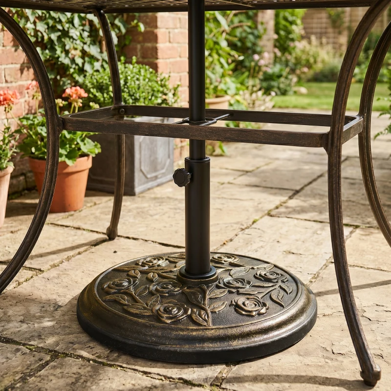 Outsunny 9kg Garden Parasol Base, Round Resin Cast Iron Effect Sun Umbrella Base, Outdoor Umbrella Stand for 38mm or 48mm Outdoor Umbrella Poles, Bronze Tone