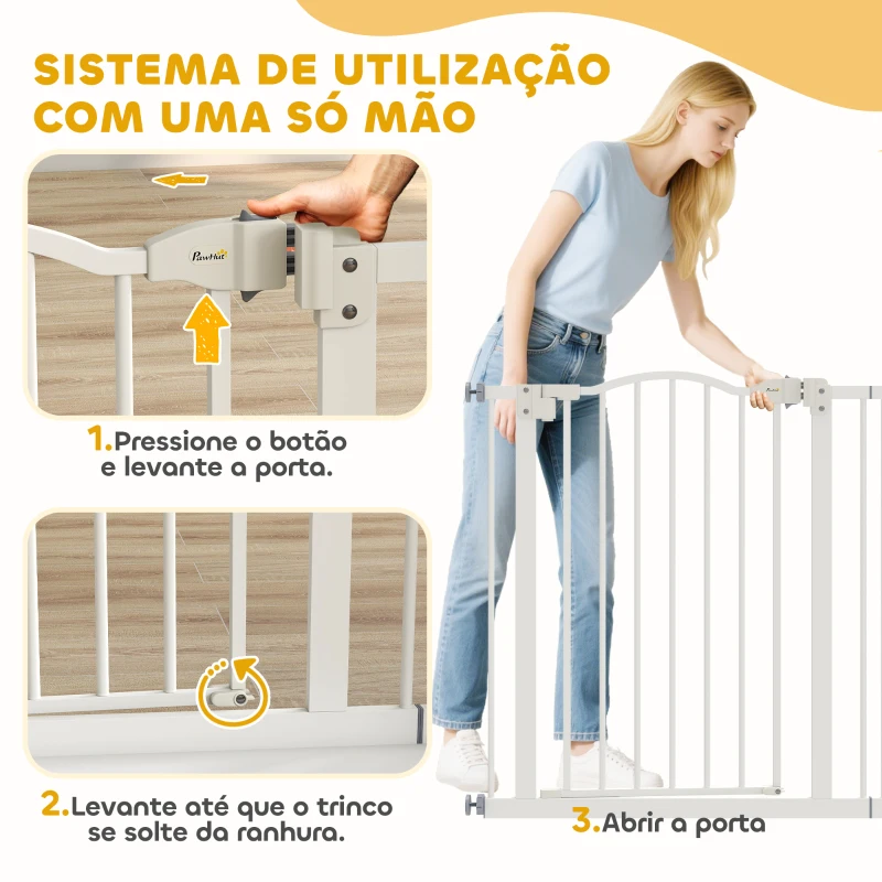 PawHut Barreira de Segurança para Cães com Largura Ajustável 74-87 cm e Extensões para Escadas e Portas Branco