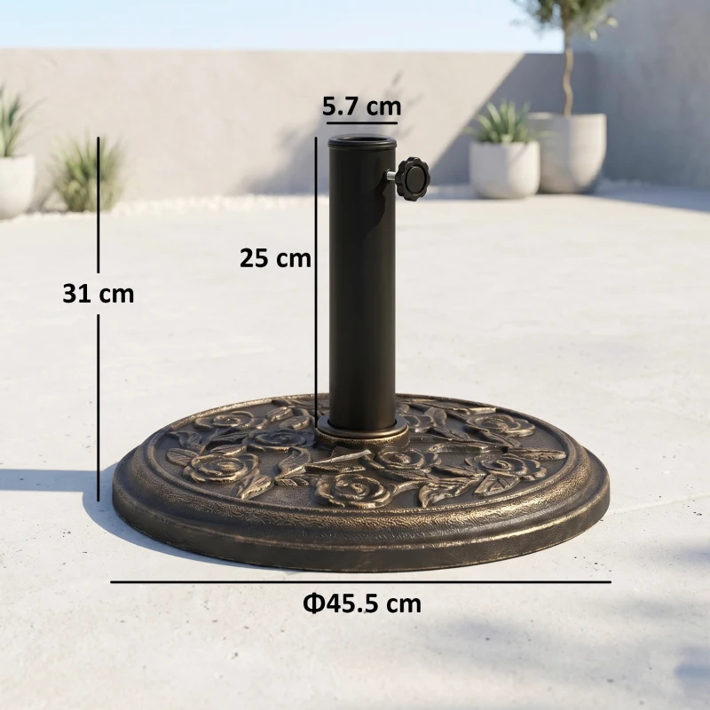 Outsunny 9kg Garden Parasol Base, Round Resin Cast Iron Effect Sun Umbrella Base, Outdoor Umbrella Stand for 38mm or 48mm Outdoor Umbrella Poles, Bronze Tone