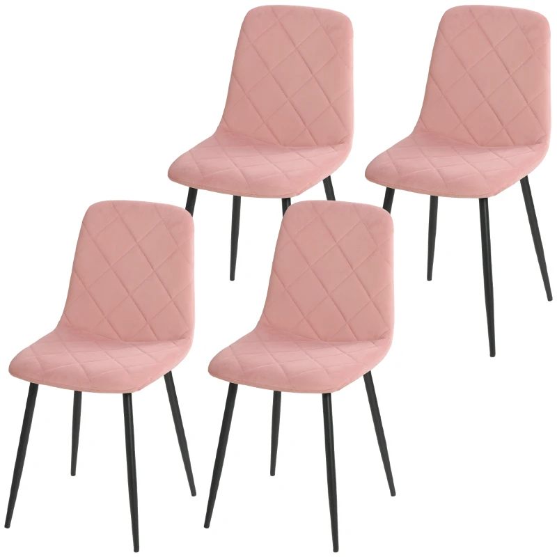 HOMCOM Esszimmerstühle 4er Set Küchenstuhl mit Rückenlehne, Samtoptik, Sessel 45 x 54 x 87 cm Rosa(m-10)