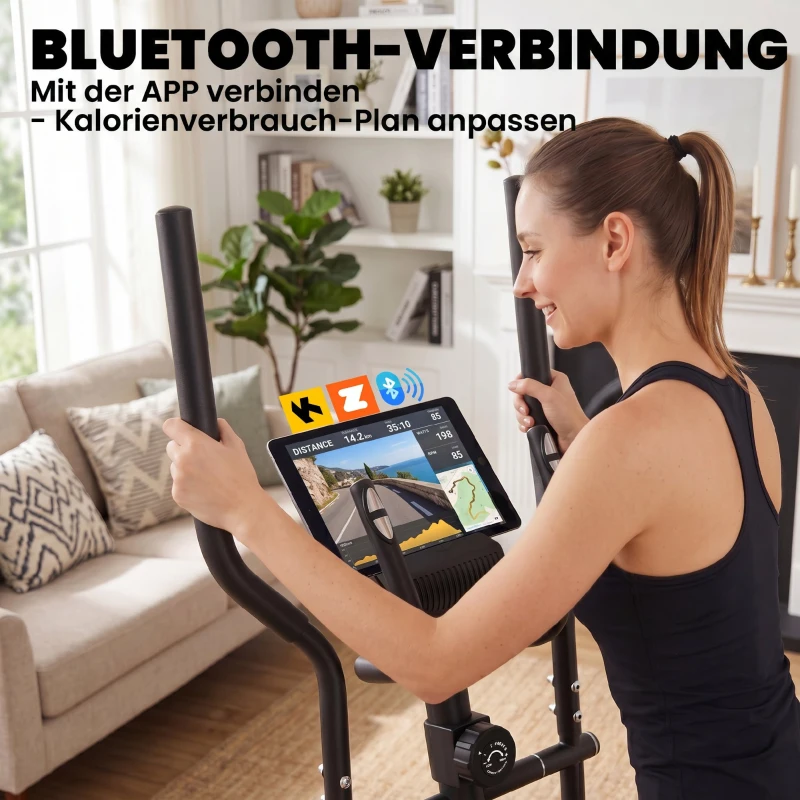 SPORTNOW Crosstrainer für Zuhause Ellipsentrainer mit Bluetooth App-Kompatibilität 8 Widerstandsstufe Schwungrad LCD-Monitor Grau
