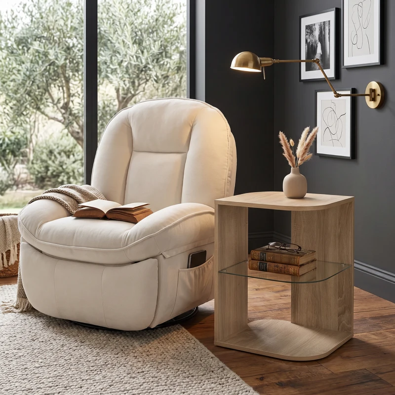 HOMCOM Fotoliu recliner, fotoliu rotativ cu funcție de balans și șezlong, șezut adânc, pernuță spate groasă, montaj ușor, crem