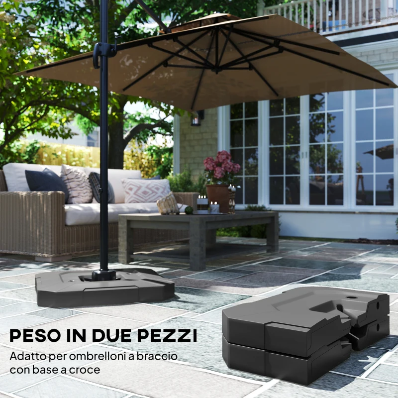 Outsunny Set 2 Pesi Base per Ombrellone a Sbalzo in HDPE Riempibili fino a 105 kg, 101x101x12cm, Nero