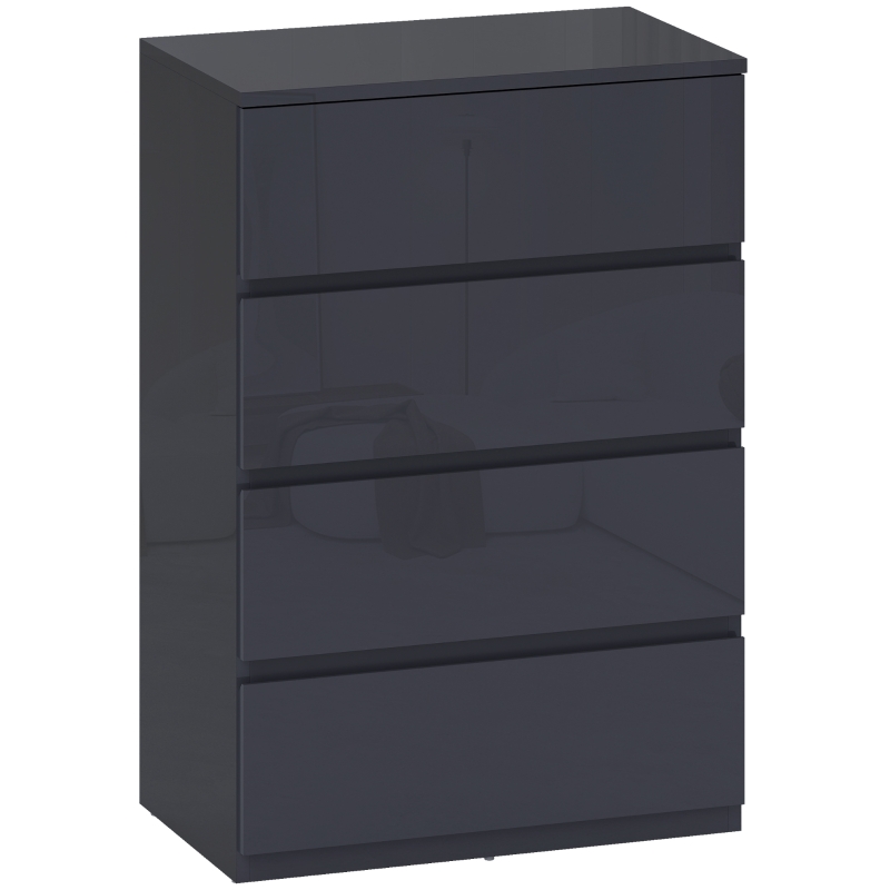 HOMCOM Commode 4 tiroirs, meuble de rangement à haute brillance, fermeture douce et silencieuse, 55 x 34 x 80 cm, gris