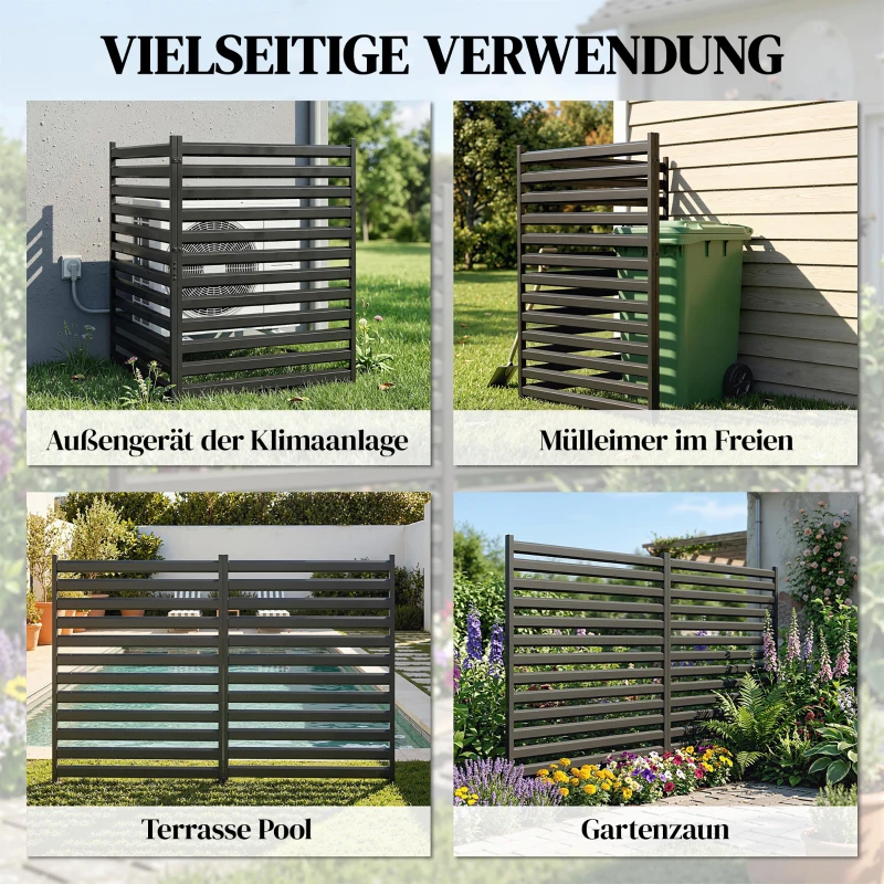 Outsunny Gartenzaun 2 Paneele 91 x 152 cm Metall Sichtschutzzaun mit Pfosten & Schutzkappen rostfreie Schwarz