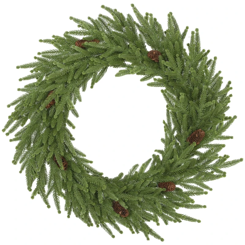 HOMCOM Weihnachtskranz mit Zapfen, Türkranz Künstlicher Weihnachtskranz für Tür Grün, Ø60 x 15 cm