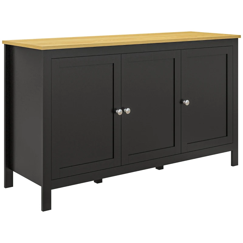 HOMCOM Buffet meuble de rangement avec 3 portes 2 étagères réglables plateau aspect bois clair 120 x 40 x 70 cm noir