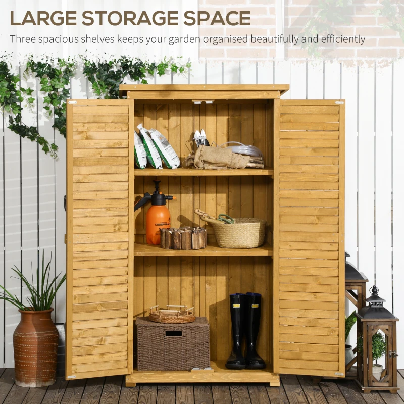 Outsunny Wooden Garden Storage Shed with Shelves, Outdoor Tool Cabinet with Asphalt Roof for Patio Organisation, 87cm x 47cm x 160cm