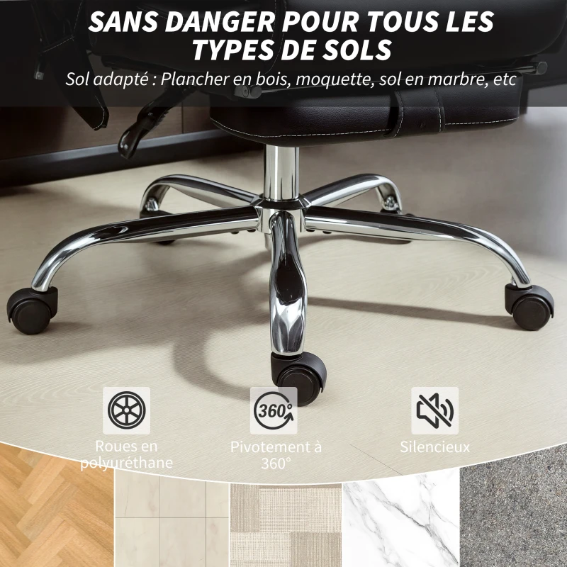 HOMCOM Fauteuil de bureau massant et chauffant chaise de bureau avec hauteur réglable dossier inclinable 67x72x111-119cm noir