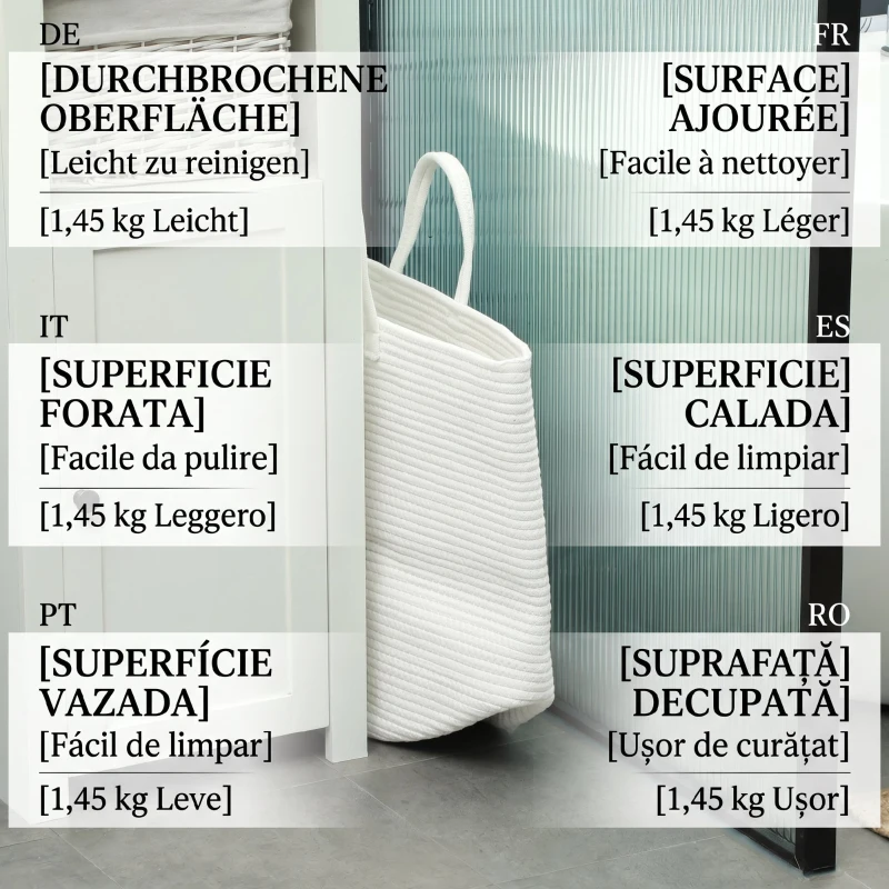 HOMCOM Coș pentru rufe de 36L, portabil și pliabil cu mânere din bumbac natural, Ø38x45 cm, crem