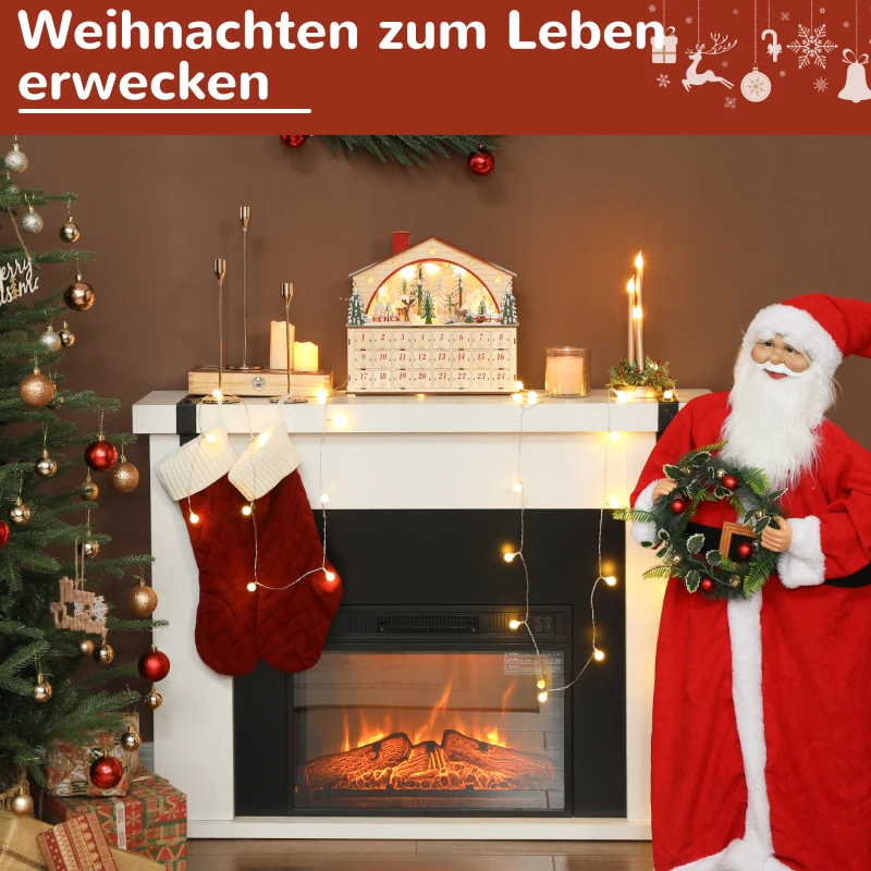 HOMCOM Adventskalender zum Befüllen 24 Schubladen Fächer Weihnachtskalender mit LED-Lichtern Naturholz 36 x 10 x 34 cm