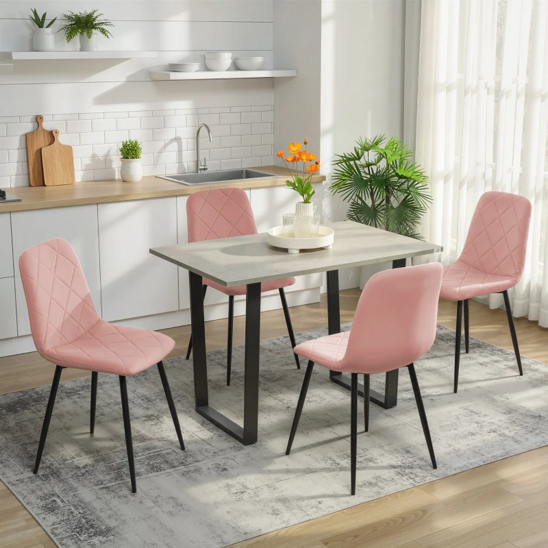 HOMCOM Esszimmerstühle 4er Set Küchenstuhl mit Rückenlehne, Samtoptik, Sessel 45 x 54 x 87 cm Rosa(m-6)