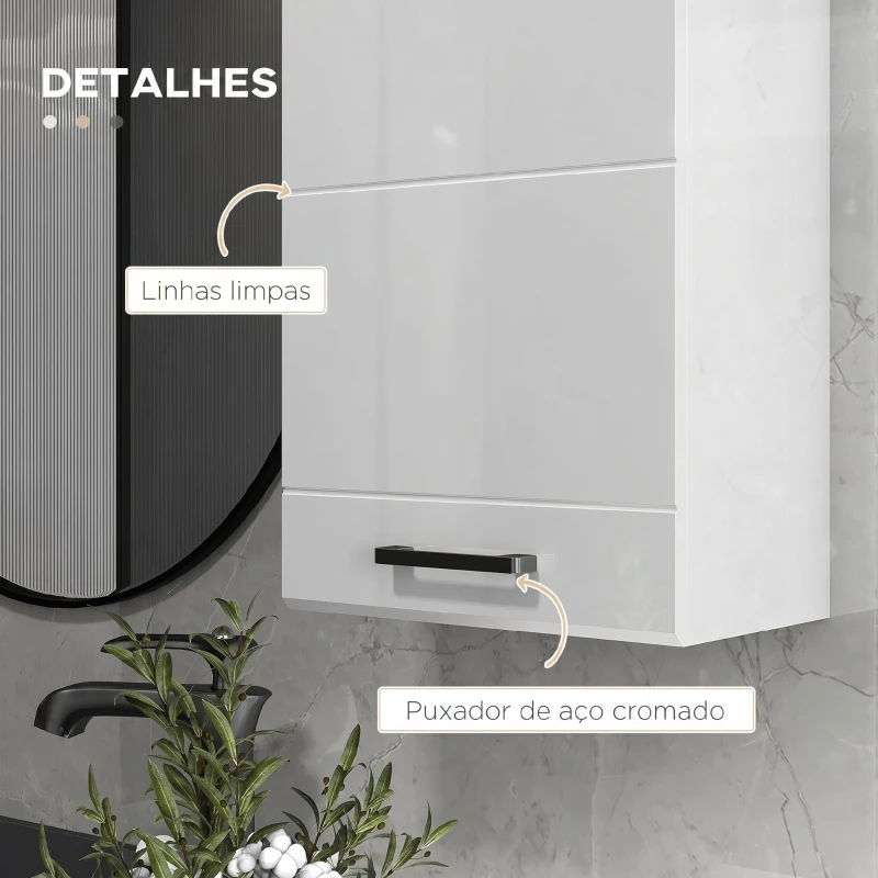 kleankin Móvel de Casa de Banho Suspenso com Prateleira Ajustável para Cozinha Lavandaria Quarto Branco Brilhante