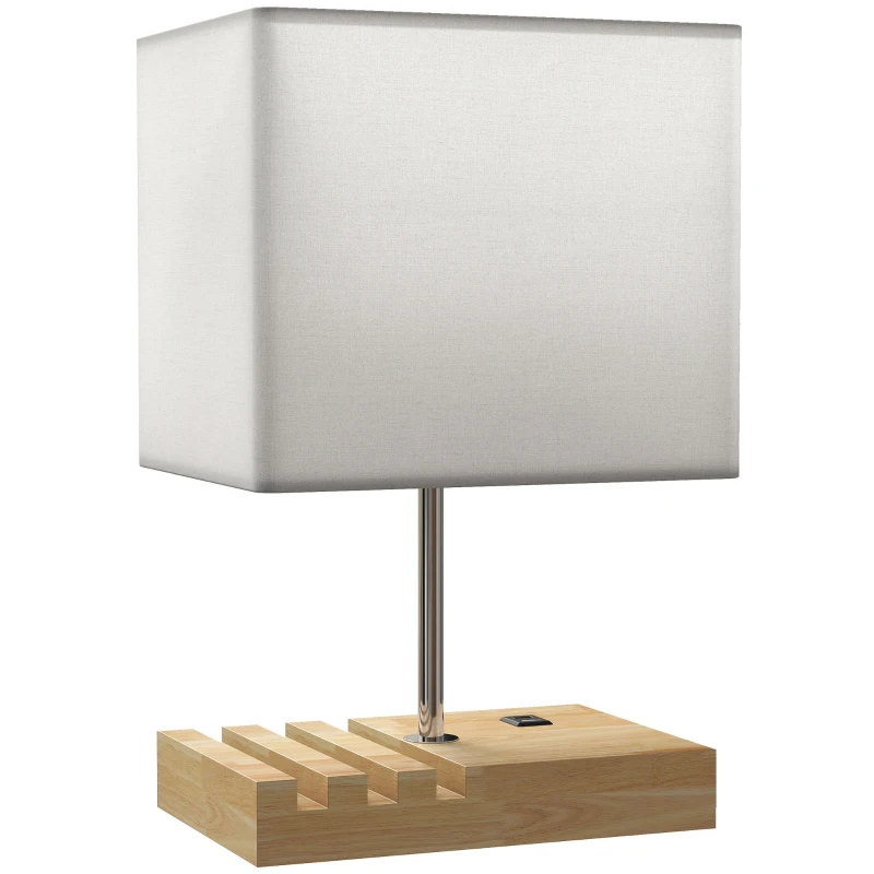 HOMCOM Lampe de chevet avec USB A+C, lampe de table moderne, 3 supports pour téléphone, ampoules non incluses, blanc