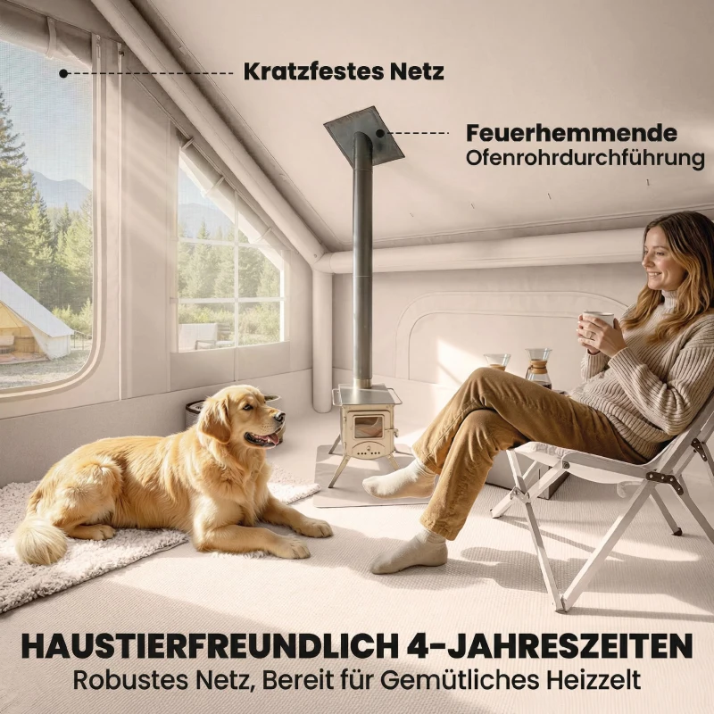 Outsunny Aufblasbares Zelt 5-8 Personen Schneller Aufbau 5000 mm Wasserdicht & Winddicht mit Luftpumpe Kaminöffnung Dachfenster