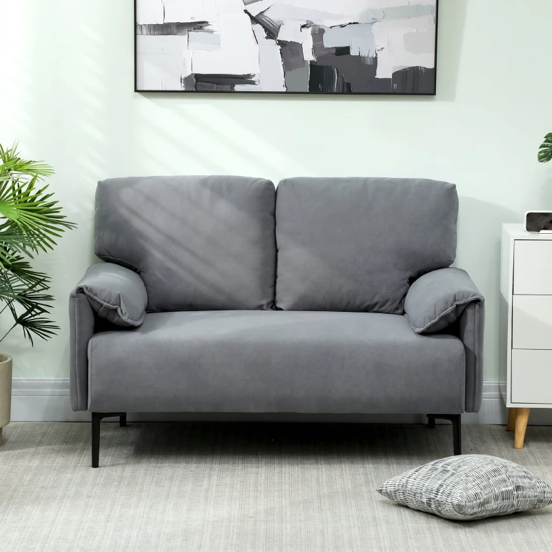 HOMCOM Canapé 2 Places, Canapé de Salon Rembourré avec Accoudoirs Matelassés, Effet Velours, 127 x 72 x 84 cm, Gris