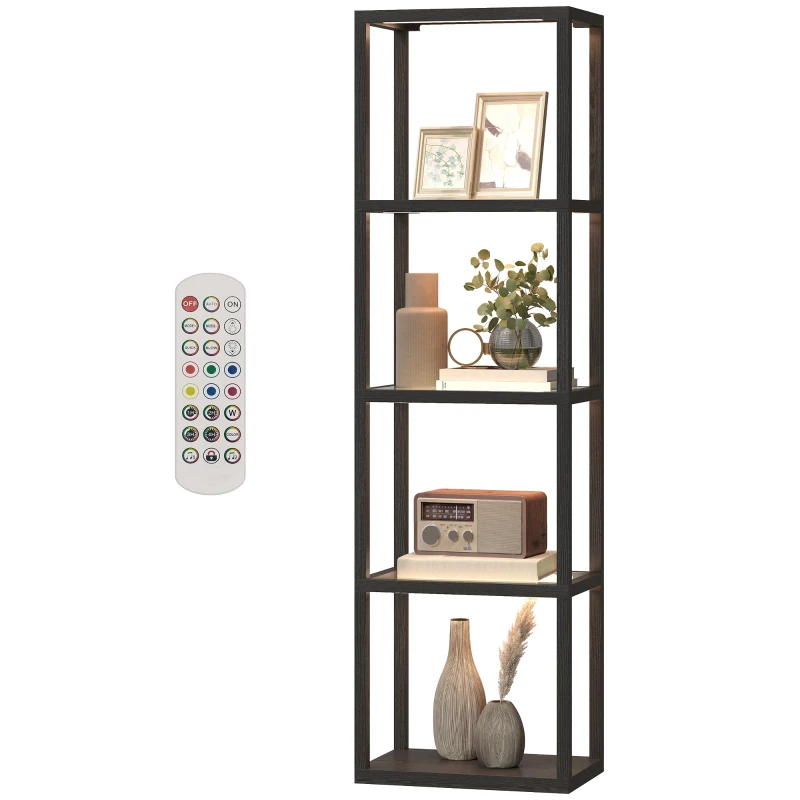 HOMCOM RGB Stehlampe mit Glasregalen, 4-Ebenen-LED-Stehleuchte mit Fernbedienung, Musiksynchronisation, Schwarz