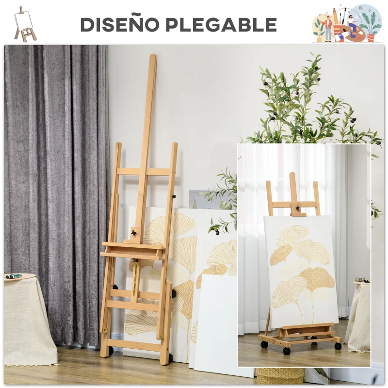 Vinsetto Caballete de Pintura Plegable de Madera 238 cm con Ruedas Altura Ajustable Bandeja Natural