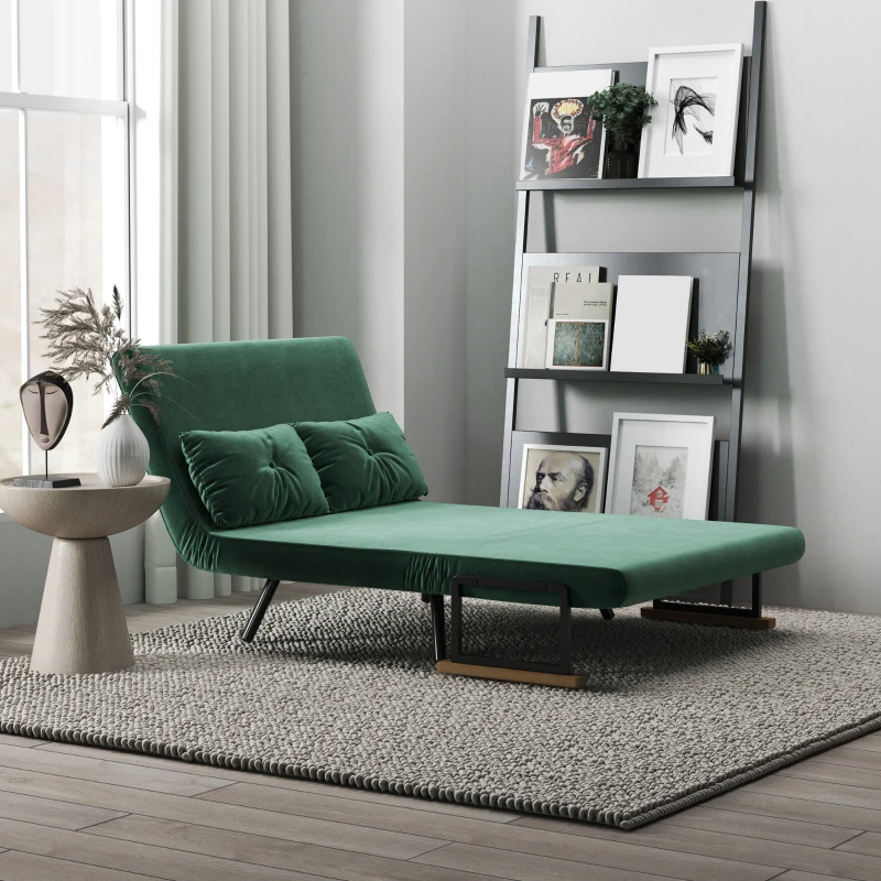 HOMCOM Schlafsofa 2er-Sofa Samtsofa, Schlaffunktion, inkl. 2 Kissen, Samtoptik, Natur + Grün