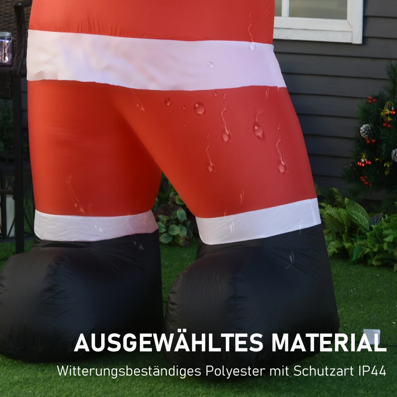 HOMCOM Aufblasbar Weihnachtsdeko, 2,4 m Weihnachtsmann mit LED-Beleuchtung, Zuckerstange für Innen- und Außenbereich